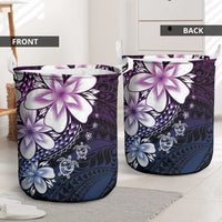 Polynesia Romantic Valentine Laundry Basket Sea Turtle Couple With Purple Gradient Plumeria