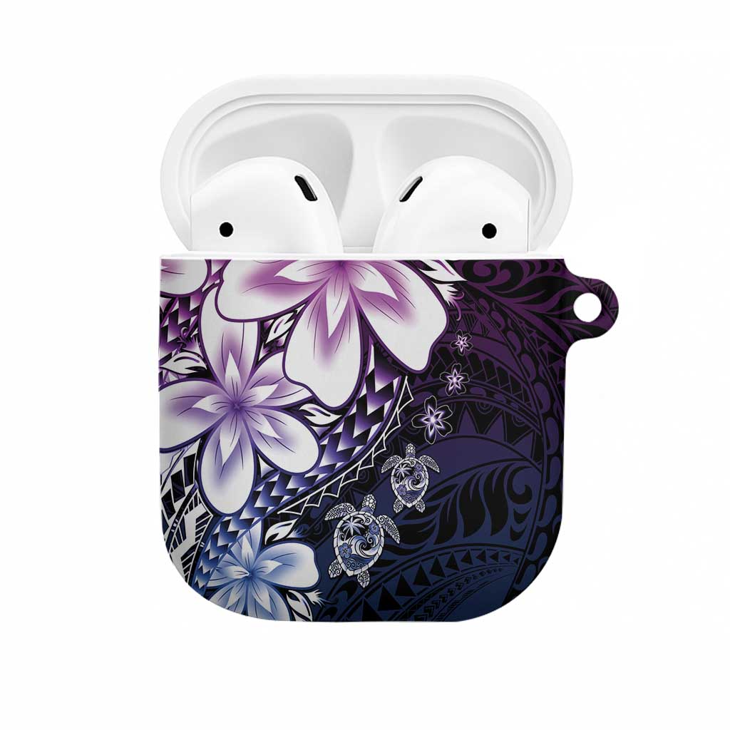 Polynesia Romantic Valentine AirPods Case Sea Turtle Couple With Purple Gradient Plumeria