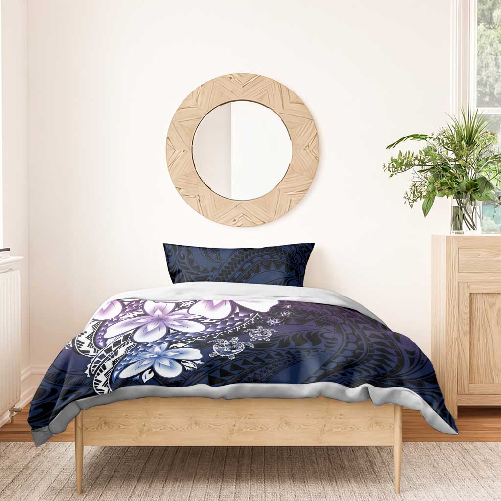 Polynesia Romantic Valentine Bedding Set Sea Turtle Couple With Purple Gradient Plumeria