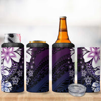 Polynesia Romantic Valentine 4 in 1 Can Cooler Tumbler Sea Turtle Couple With Purple Gradient Plumeria
