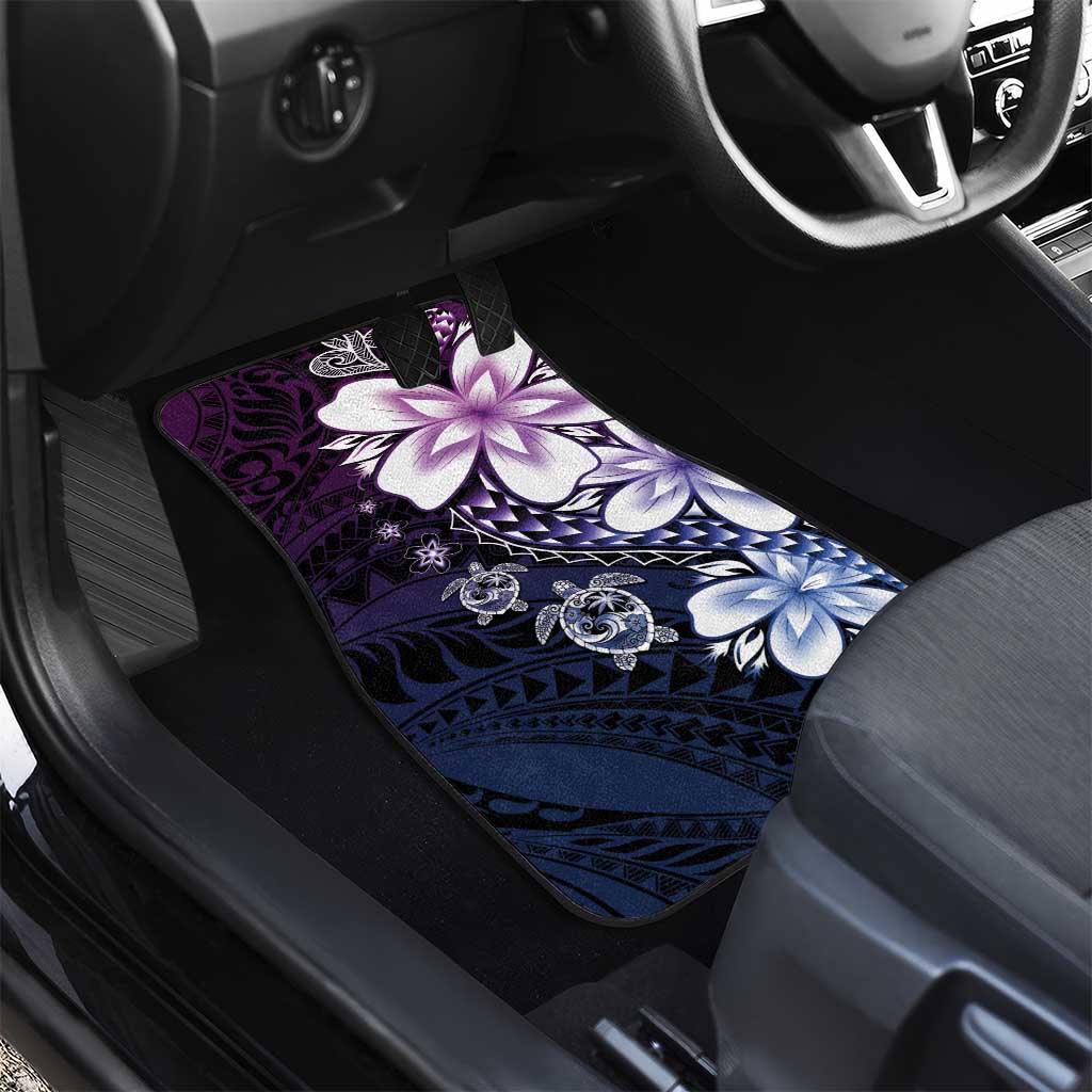 Polynesia Romantic Valentine Car Mats Sea Turtle Couple With Purple Gradient Plumeria