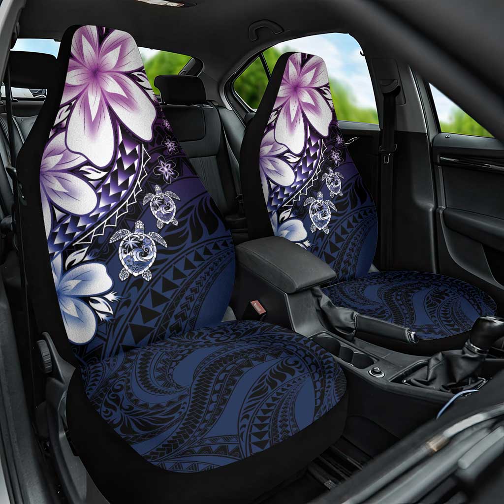 Polynesia Romantic Valentine Car Seat Cover Sea Turtle Couple With Purple Gradient Plumeria