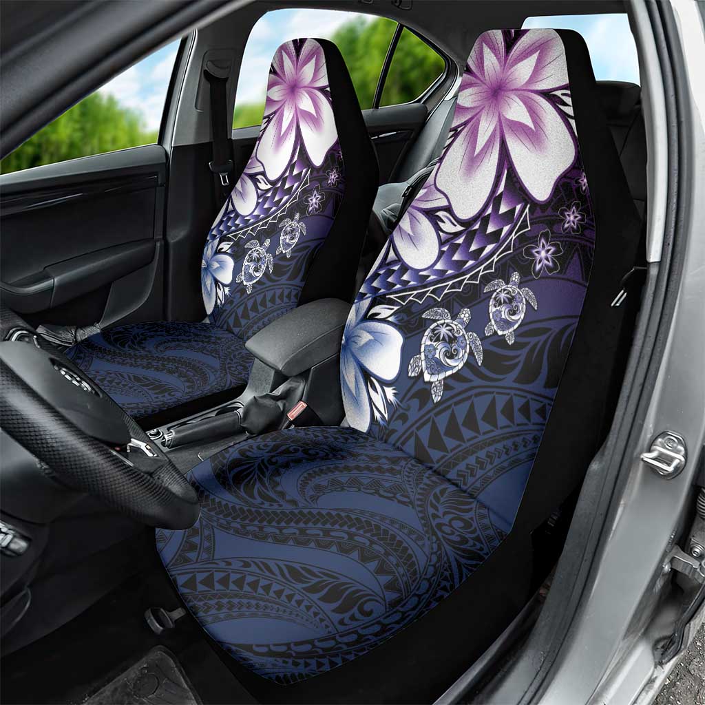 Polynesia Romantic Valentine Car Seat Cover Sea Turtle Couple With Purple Gradient Plumeria