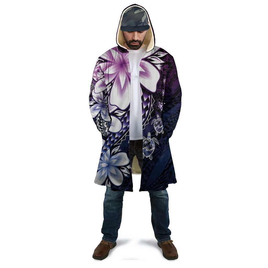 Polynesia Romantic Valentine Cloak Sea Turtle Couple With Purple Gradient Plumeria