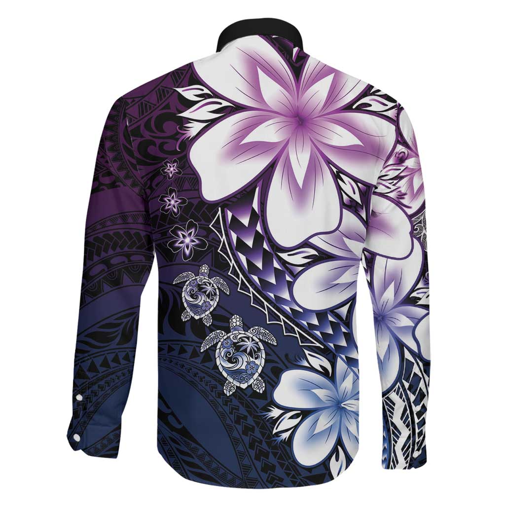 Polynesia Romantic Valentine Family Matching Long Sleeve Bodycon Dress and Hawaiian Shirt Sea Turtle Couple With Purple Gradient Plumeria LT05 - Polynesian Pride