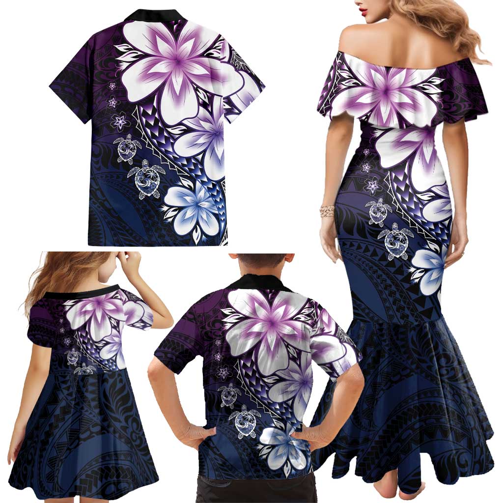 Polynesia Romantic Valentine Family Matching Mermaid Dress and Hawaiian Shirt Sea Turtle Couple With Purple Gradient Plumeria LT05 - Polynesian Pride