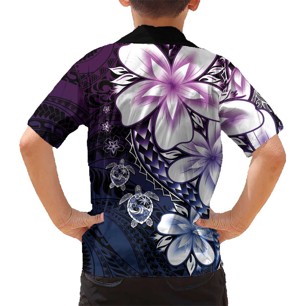 Polynesia Romantic Valentine Family Matching Off The Shoulder Long Sleeve Dress and Hawaiian Shirt Sea Turtle Couple With Purple Gradient Plumeria LT05 - Polynesian Pride