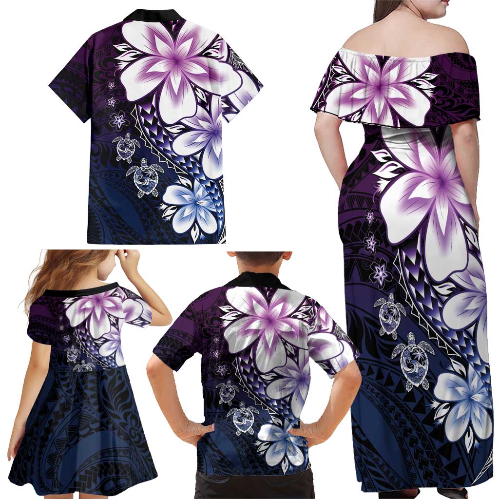 Polynesia Romantic Valentine Family Matching Off Shoulder Maxi Dress and Hawaiian Shirt Sea Turtle Couple With Purple Gradient Plumeria LT05 - Polynesian Pride