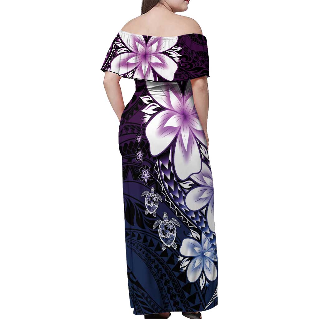 Polynesia Romantic Valentine Family Matching Off Shoulder Maxi Dress and Hawaiian Shirt Sea Turtle Couple With Purple Gradient Plumeria LT05 - Polynesian Pride