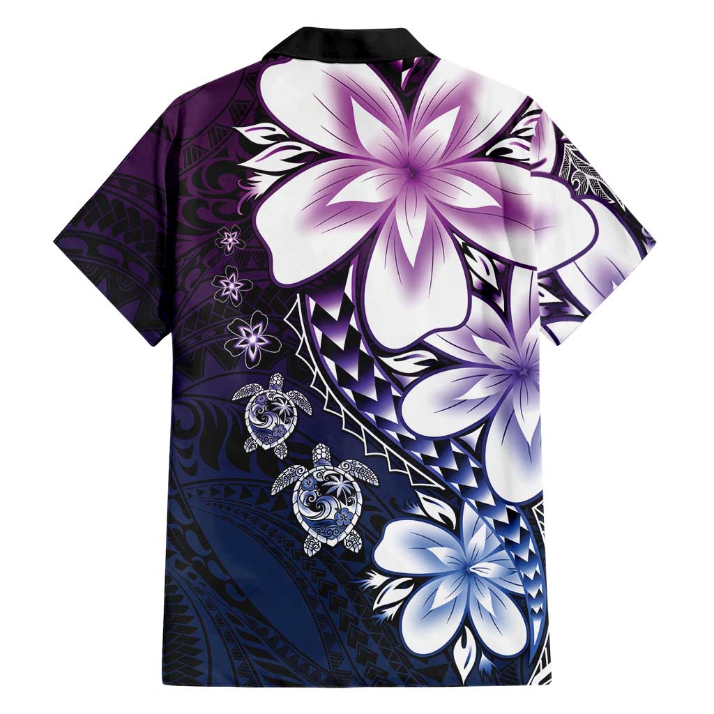 Polynesia Romantic Valentine Family Matching Off Shoulder Short Dress and Hawaiian Shirt Sea Turtle Couple With Purple Gradient Plumeria LT05 - Polynesian Pride