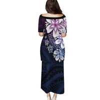 Polynesia Romantic Valentine Family Matching Puletasi and Hawaiian Shirt Sea Turtle Couple With Purple Gradient Plumeria