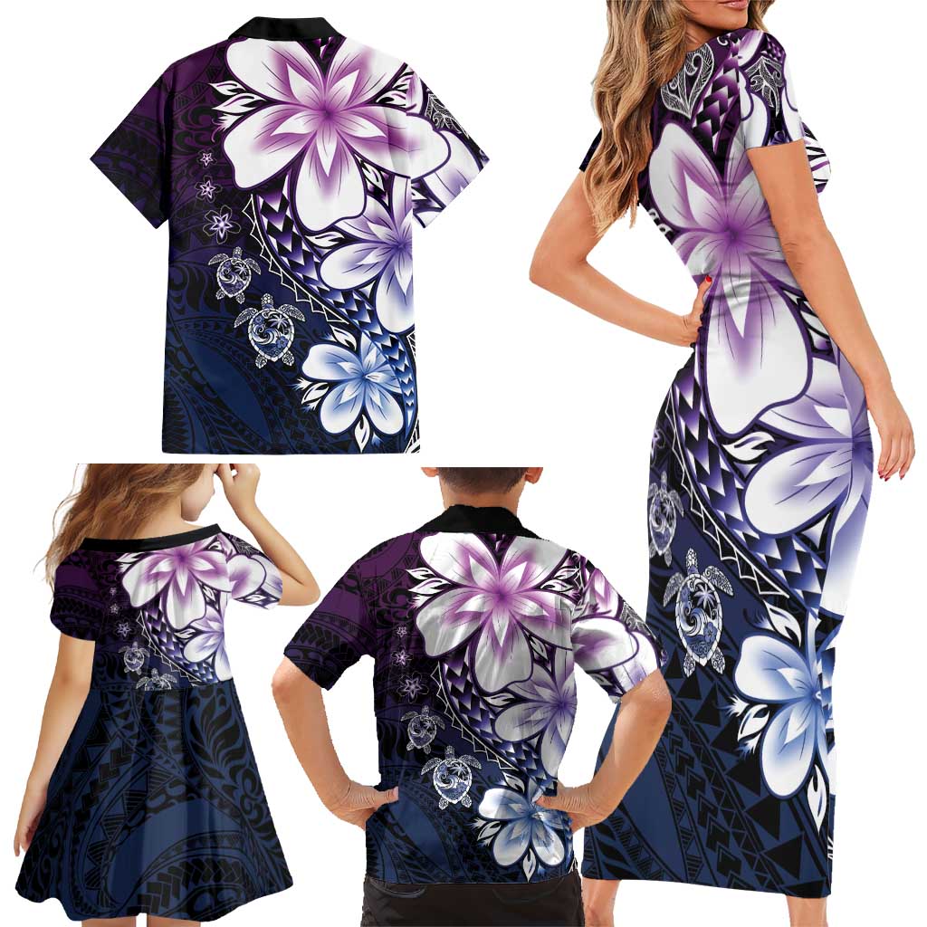 Polynesia Romantic Valentine Family Matching Short Sleeve Bodycon Dress and Hawaiian Shirt Sea Turtle Couple With Purple Gradient Plumeria LT05 - Polynesian Pride