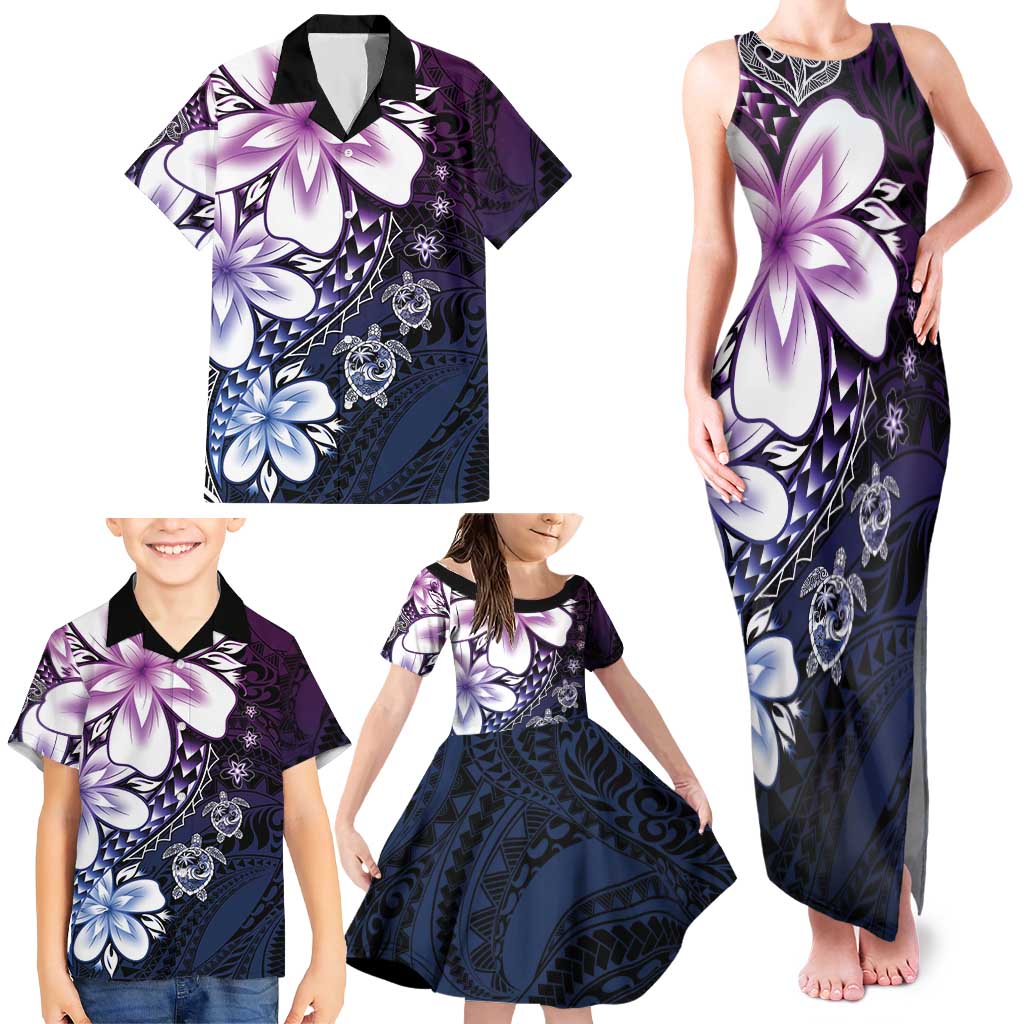 Polynesia Romantic Valentine Family Matching Tank Maxi Dress and Hawaiian Shirt Sea Turtle Couple With Purple Gradient Plumeria LT05 - Polynesian Pride