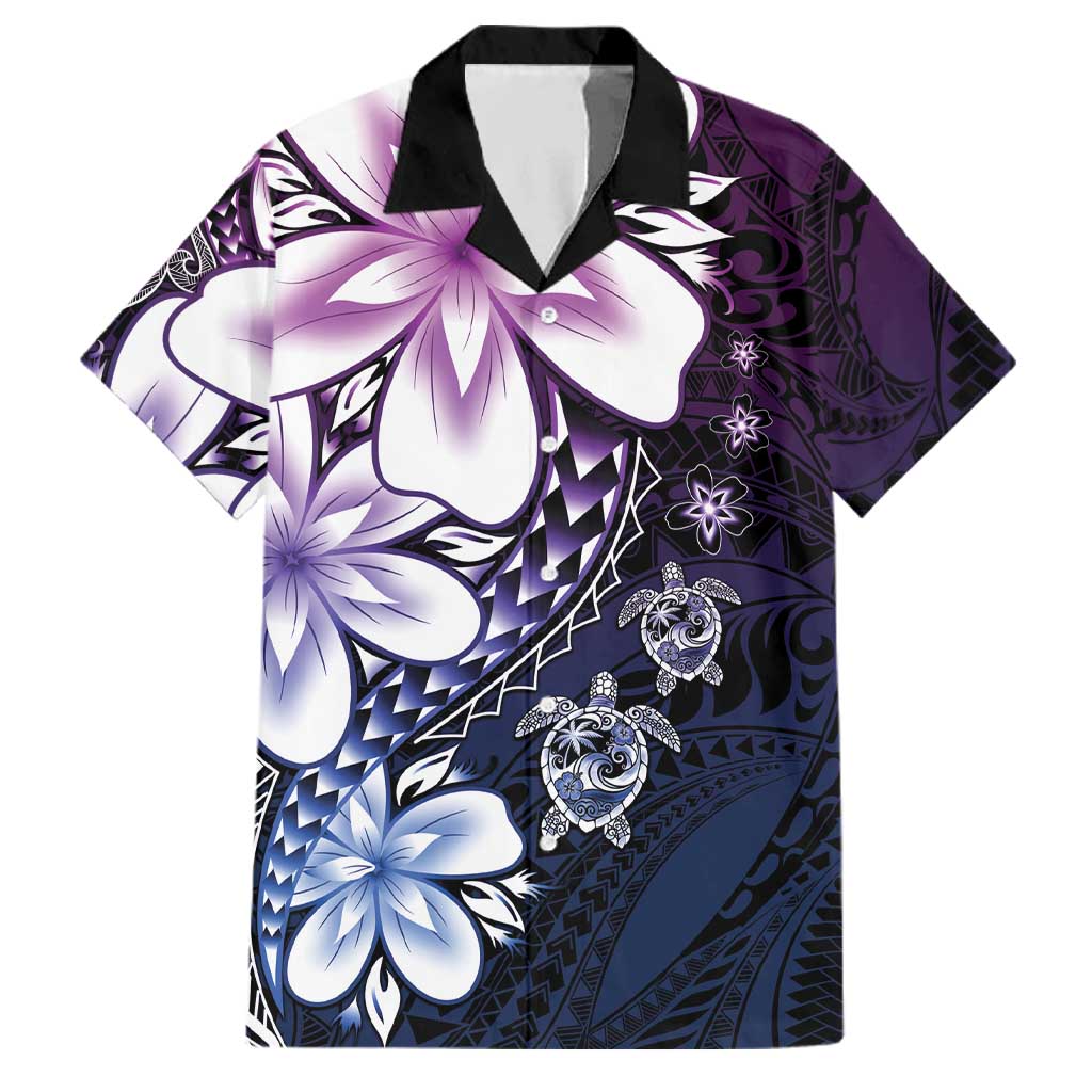 Polynesia Romantic Valentine Family Matching Tank Maxi Dress and Hawaiian Shirt Sea Turtle Couple With Purple Gradient Plumeria LT05 Dad's Shirt - Short Sleeve Purple - Polynesian Pride