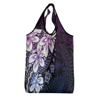 Polynesia Romantic Valentine Grocery Bag Sea Turtle Couple With Purple Gradient Plumeria