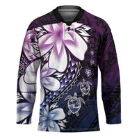 Polynesia Romantic Valentine Hockey Jersey Sea Turtle Couple With Purple Gradient Plumeria