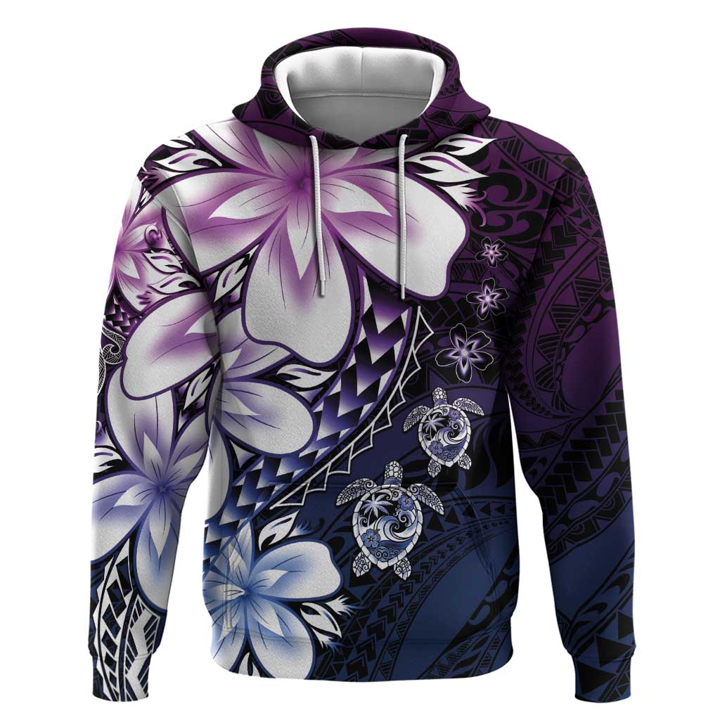 Polynesia Romantic Valentine Hoodie Sea Turtle Couple With Purple Gradient Plumeria
