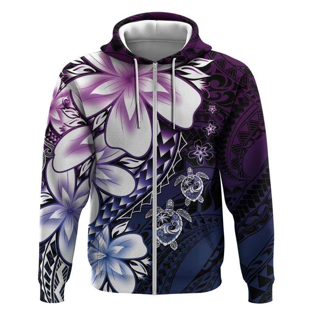 Polynesia Romantic Valentine Hoodie Sea Turtle Couple With Purple Gradient Plumeria