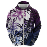 Polynesia Romantic Valentine Hoodie Sea Turtle Couple With Purple Gradient Plumeria