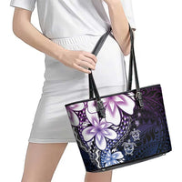 Polynesia Romantic Valentine Leather Tote Bag Sea Turtle Couple With Purple Gradient Plumeria