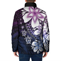 Polynesia Romantic Valentine Padded Jacket Sea Turtle Couple With Purple Gradient Plumeria