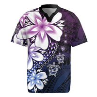 Polynesia Romantic Valentine Rugby Jersey Sea Turtle Couple With Purple Gradient Plumeria
