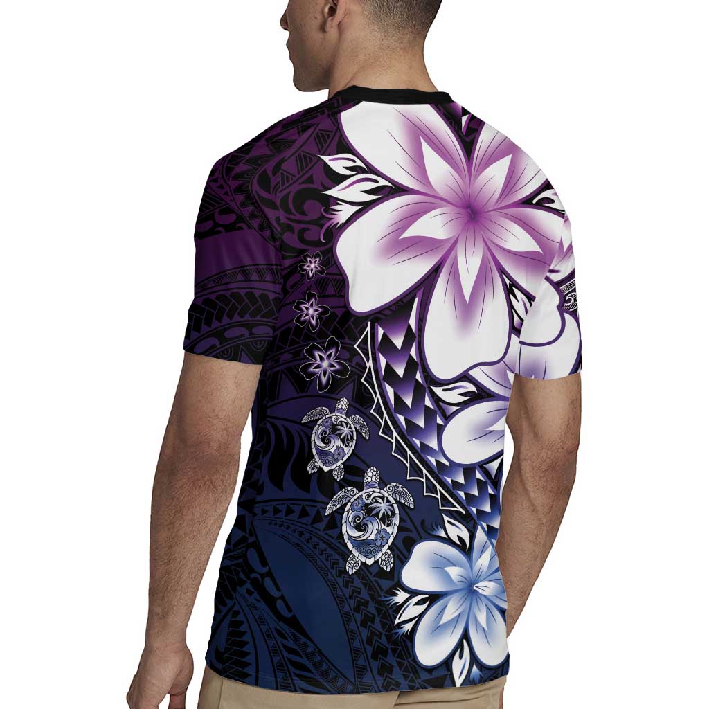 Polynesia Romantic Valentine Rugby Jersey Sea Turtle Couple With Purple Gradient Plumeria