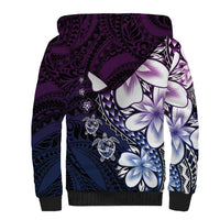 Polynesia Romantic Valentine Sherpa Hoodie Sea Turtle Couple With Purple Gradient Plumeria