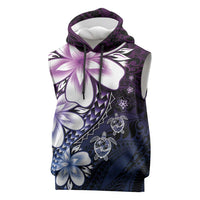 Polynesia Romantic Valentine Sleeveless Hoodie Sea Turtle Couple With Purple Gradient Plumeria