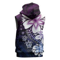 Polynesia Romantic Valentine Sleeveless Zip Hoodie Sea Turtle Couple With Purple Gradient Plumeria