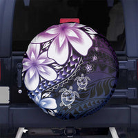 Polynesia Romantic Valentine Spare Tire Cover Sea Turtle Couple With Purple Gradient Plumeria