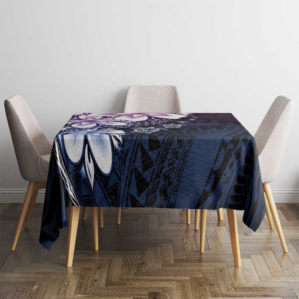 Polynesia Romantic Valentine Tablecloth Sea Turtle Couple With Purple Gradient Plumeria