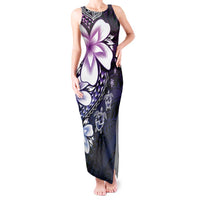Polynesia Romantic Valentine Tank Maxi Dress Sea Turtle Couple With Purple Gradient Plumeria