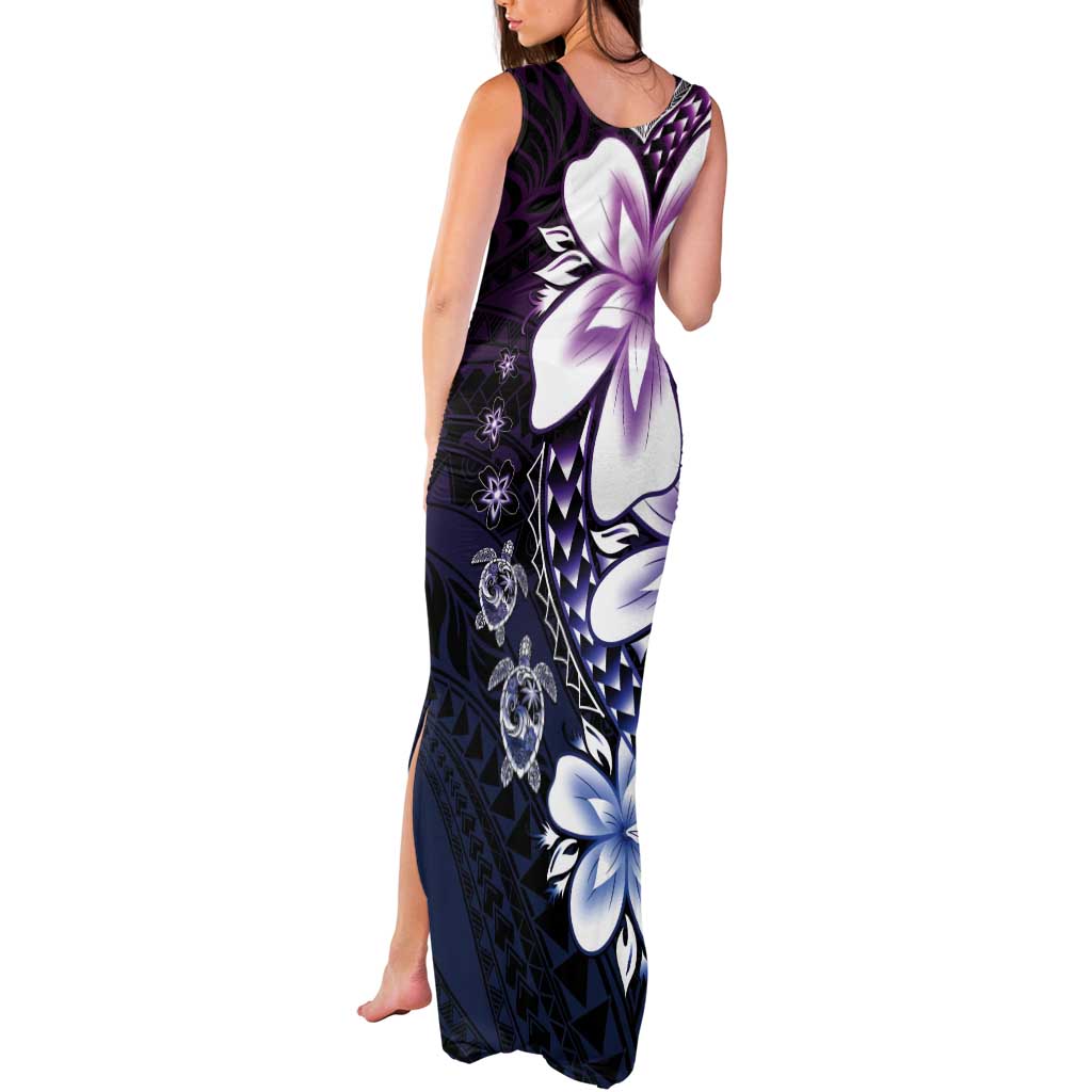 Polynesia Romantic Valentine Tank Maxi Dress Sea Turtle Couple With Purple Gradient Plumeria