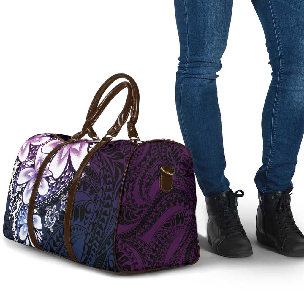 Polynesia Romantic Valentine Travel Bag Sea Turtle Couple With Purple Gradient Plumeria