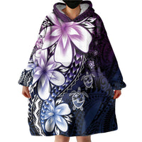 Polynesia Romantic Valentine Wearable Blanket Hoodie Sea Turtle Couple With Purple Gradient Plumeria