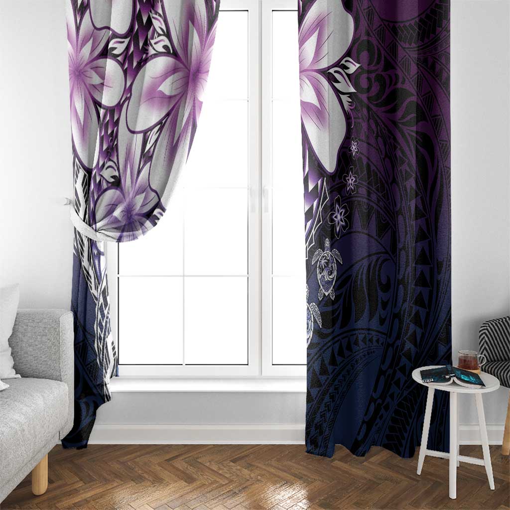 Polynesia Romantic Valentine Window Curtain Sea Turtle Couple With Purple Gradient Plumeria