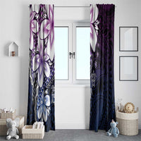 Polynesia Romantic Valentine Window Curtain Sea Turtle Couple With Purple Gradient Plumeria