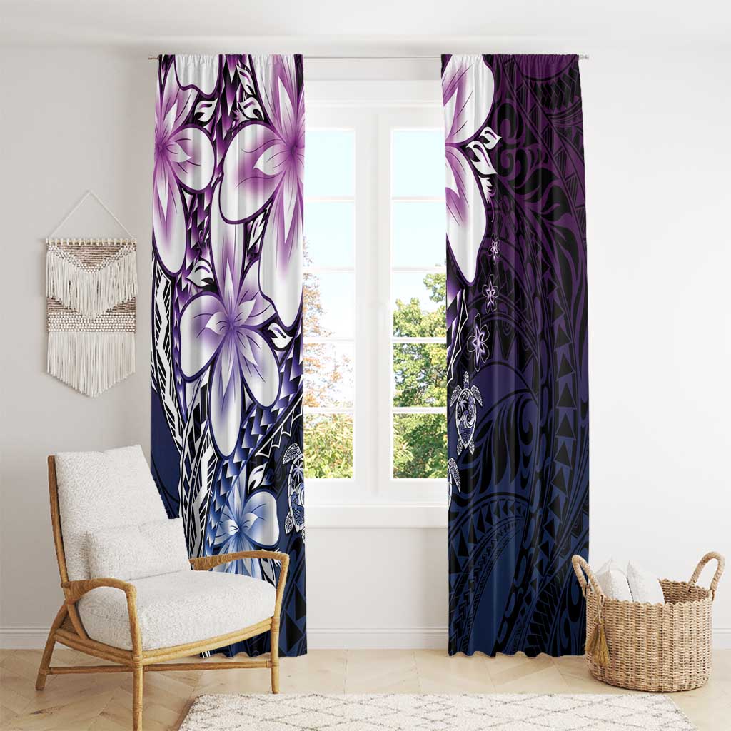 Polynesia Romantic Valentine Window Curtain Sea Turtle Couple With Purple Gradient Plumeria