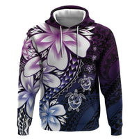 Polynesia Romantic Valentine Zip Hoodie Sea Turtle Couple With Purple Gradient Plumeria