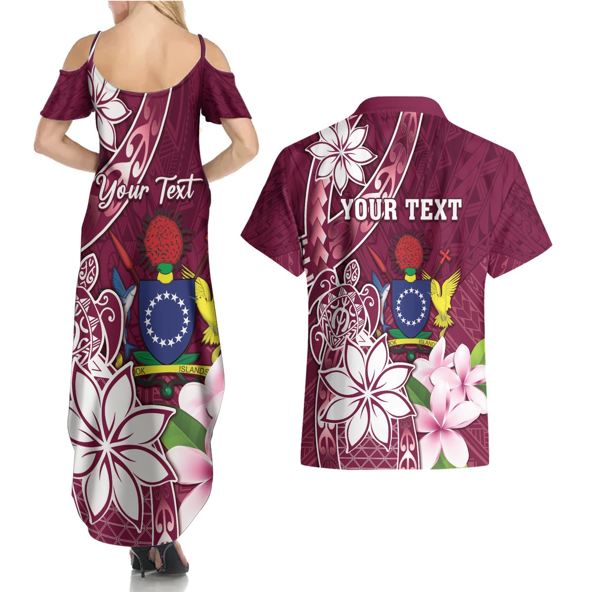 Personalised Cook Island Mangaia Gospel Day Couples Matching Summer Maxi Dress and Hawaiian Shirt Floral Tribal Pattern LT05 - Polynesian Pride