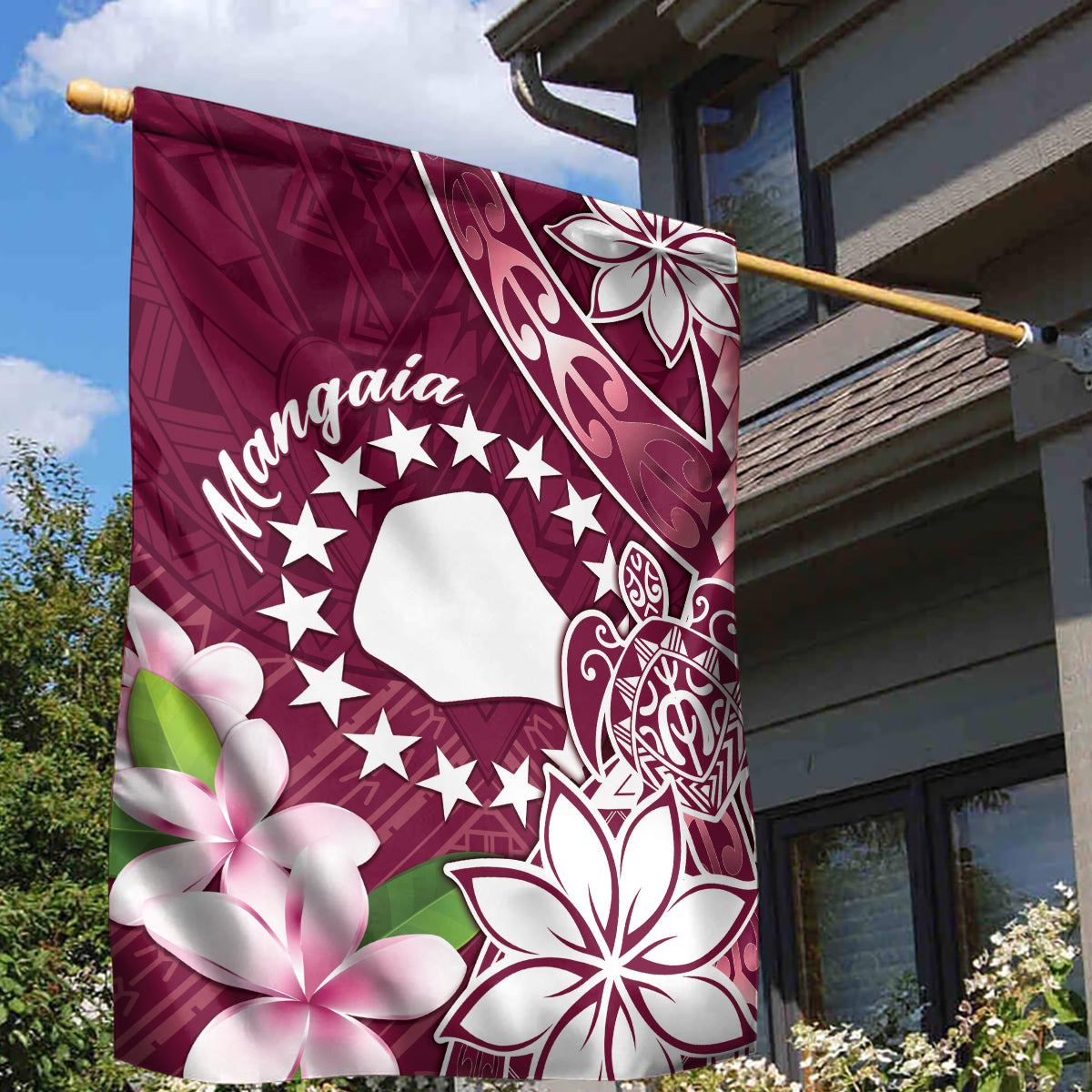 Cook Island Mangaia Gospel Day Garden Flag Floral Tribal Pattern