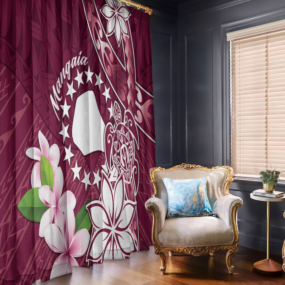 Cook Island Mangaia Gospel Day Window Curtain Floral Tribal Pattern