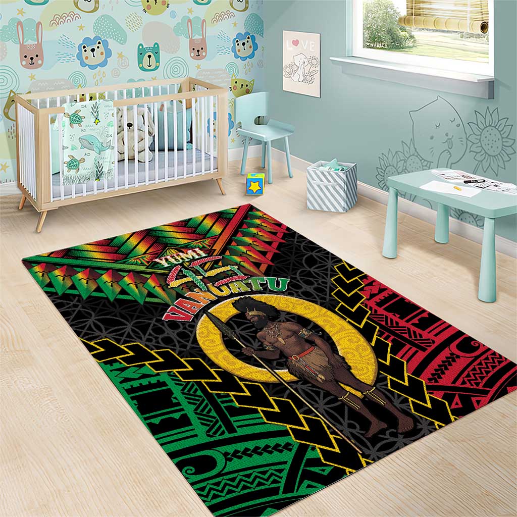 Vanuatu 45th Anniversary Independence Day Area Rug Melanesian Warrior With Sand Drawing Pattern LT05