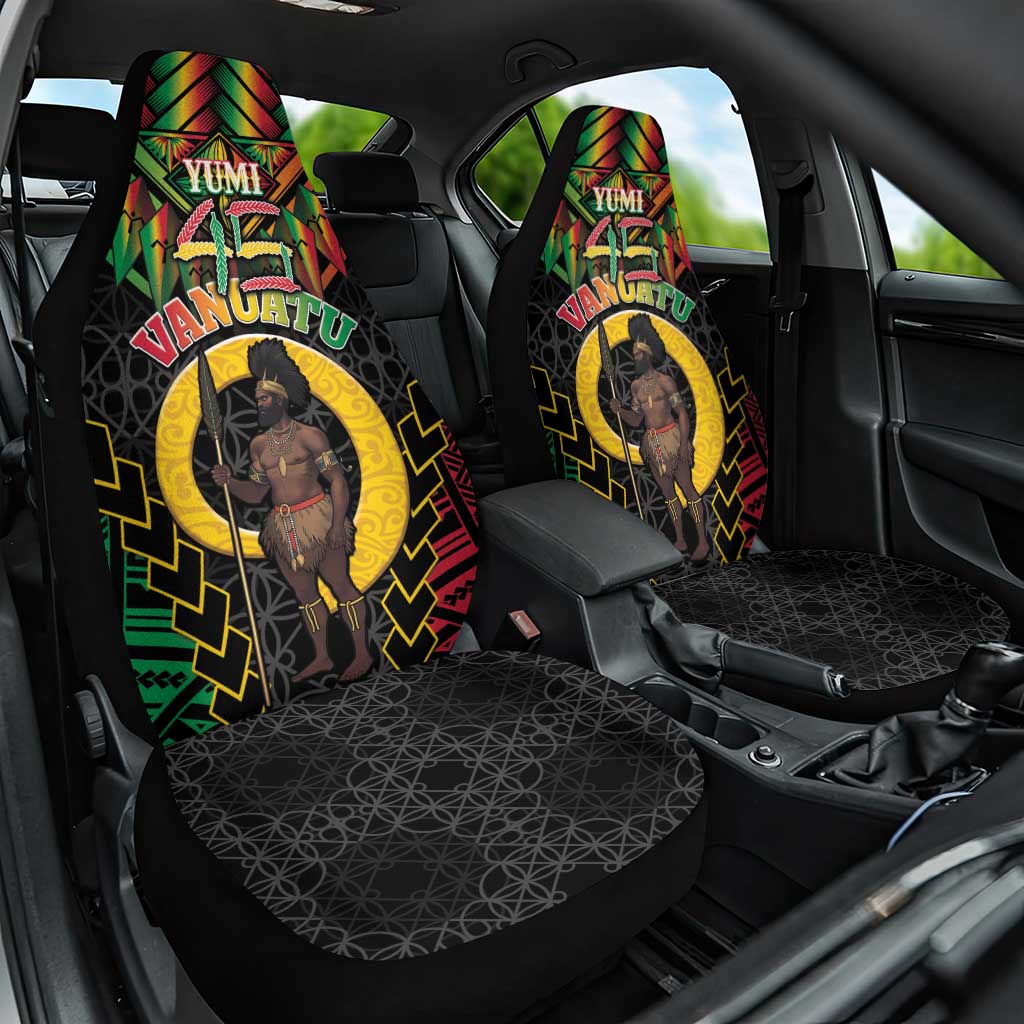 Vanuatu 45th Anniversary Independence Day Car Seat Cover Melanesian Warrior With Sand Drawing Pattern LT05