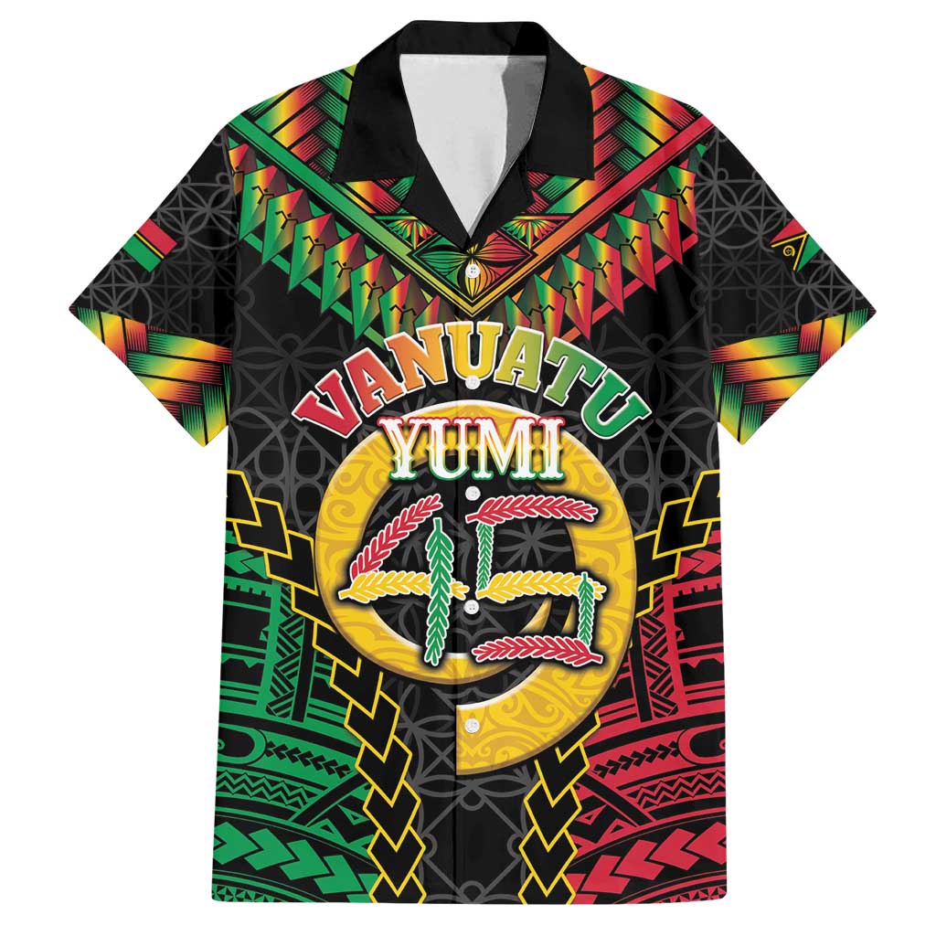 Vanuatu 45th Anniversary Independence Day Family Matching Long Sleeve Bodycon Dress and Hawaiian Shirt Melanesian Warrior With Sand Drawing Pattern LT05 Dad's Shirt - Short Sleeve Black - Polynesian Pride