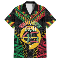 Vanuatu 45th Anniversary Independence Day Family Matching Long Sleeve Bodycon Dress and Hawaiian Shirt Melanesian Warrior With Sand Drawing Pattern LT05 Dad's Shirt - Short Sleeve Black - Polynesian Pride