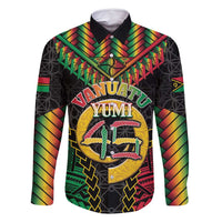 Vanuatu 45th Anniversary Independence Day Family Matching Long Sleeve Bodycon Dress and Hawaiian Shirt Melanesian Warrior With Sand Drawing Pattern LT05 Dad's Shirt - Long Sleeve Black - Polynesian Pride