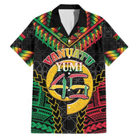 Vanuatu 45th Anniversary Independence Day Family Matching Mermaid Dress and Hawaiian Shirt Melanesian Warrior With Sand Drawing Pattern LT05 Dad's Shirt - Short Sleeve Black - Polynesian Pride