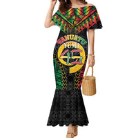 Vanuatu 45th Anniversary Independence Day Family Matching Mermaid Dress and Hawaiian Shirt Melanesian Warrior With Sand Drawing Pattern LT05 Mom's Dress Black - Polynesian Pride